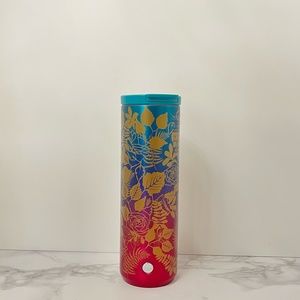 Starbucks Plum Pink Rose Blue Gold Floral Tumbler Cup Mug NEW 16 oz